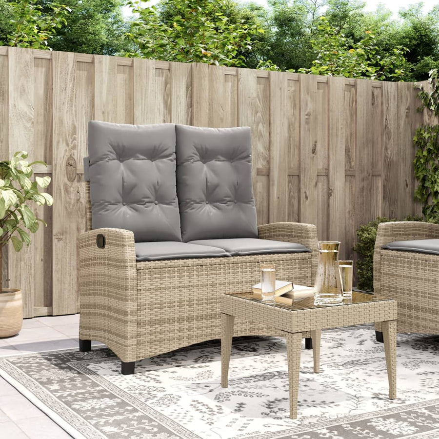 Tuinbankje Verstelbaar Met Kussens Poly Rattan Beige