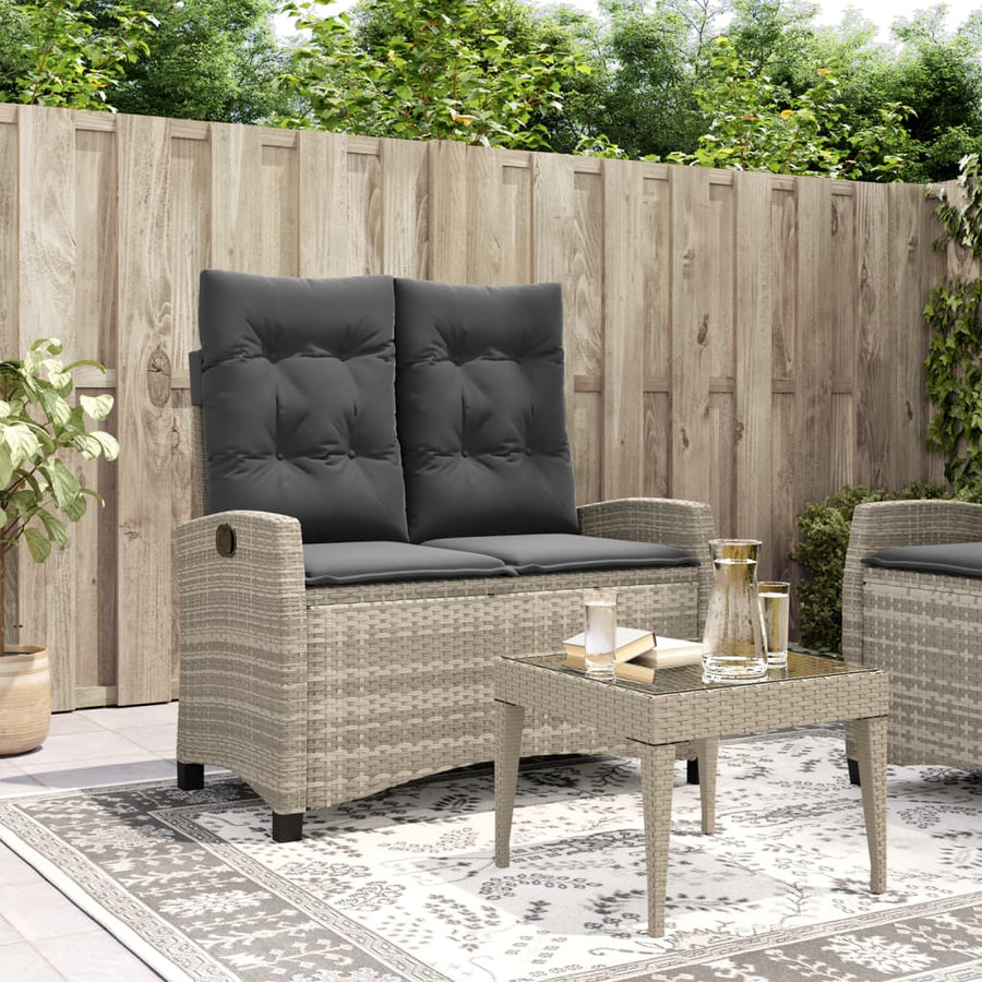 Tuinbankje Verstelbaar Met Kussens Poly Rattan Lichtgrijs