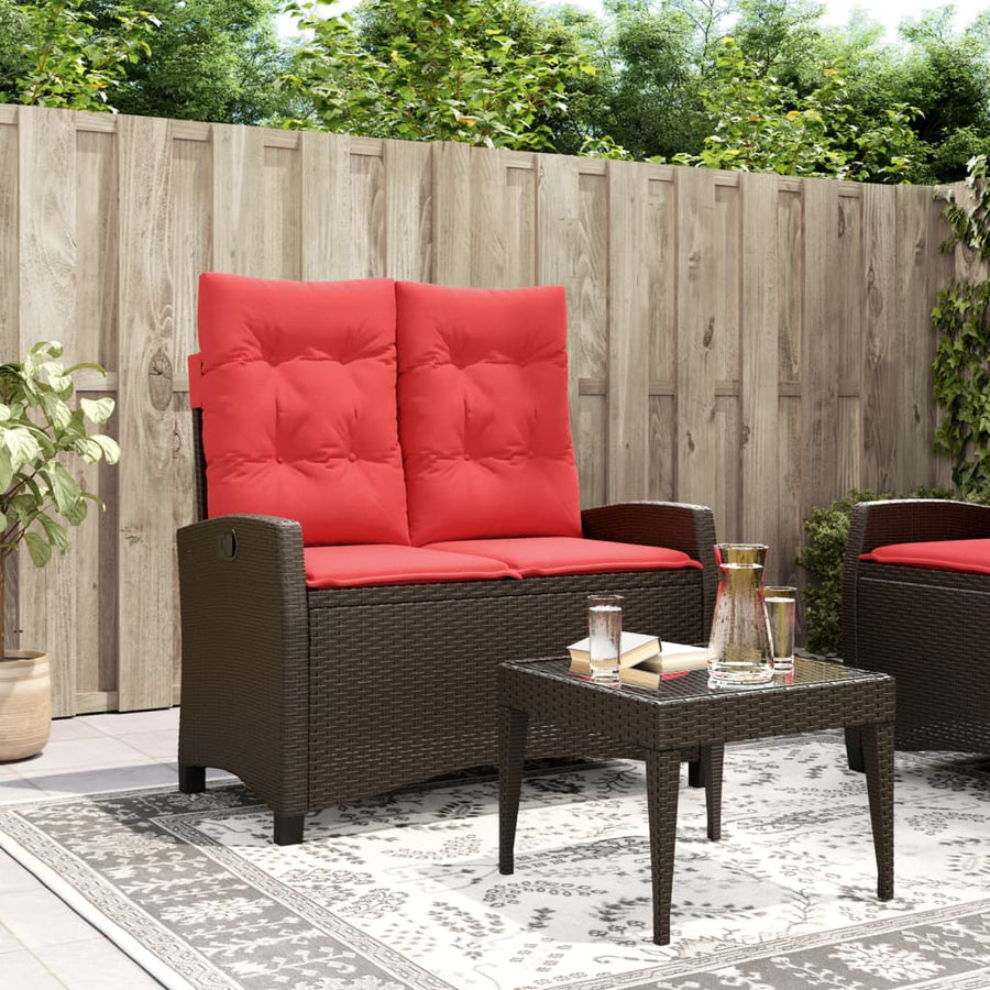 Tuinbankje verstelbaar met kussens poly rattan bruin