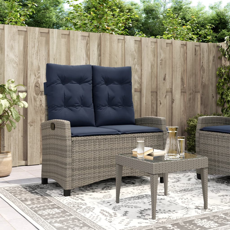 Tuinbankje Verstelbaar Met Kussens Poly Rattan Grijs Bruin