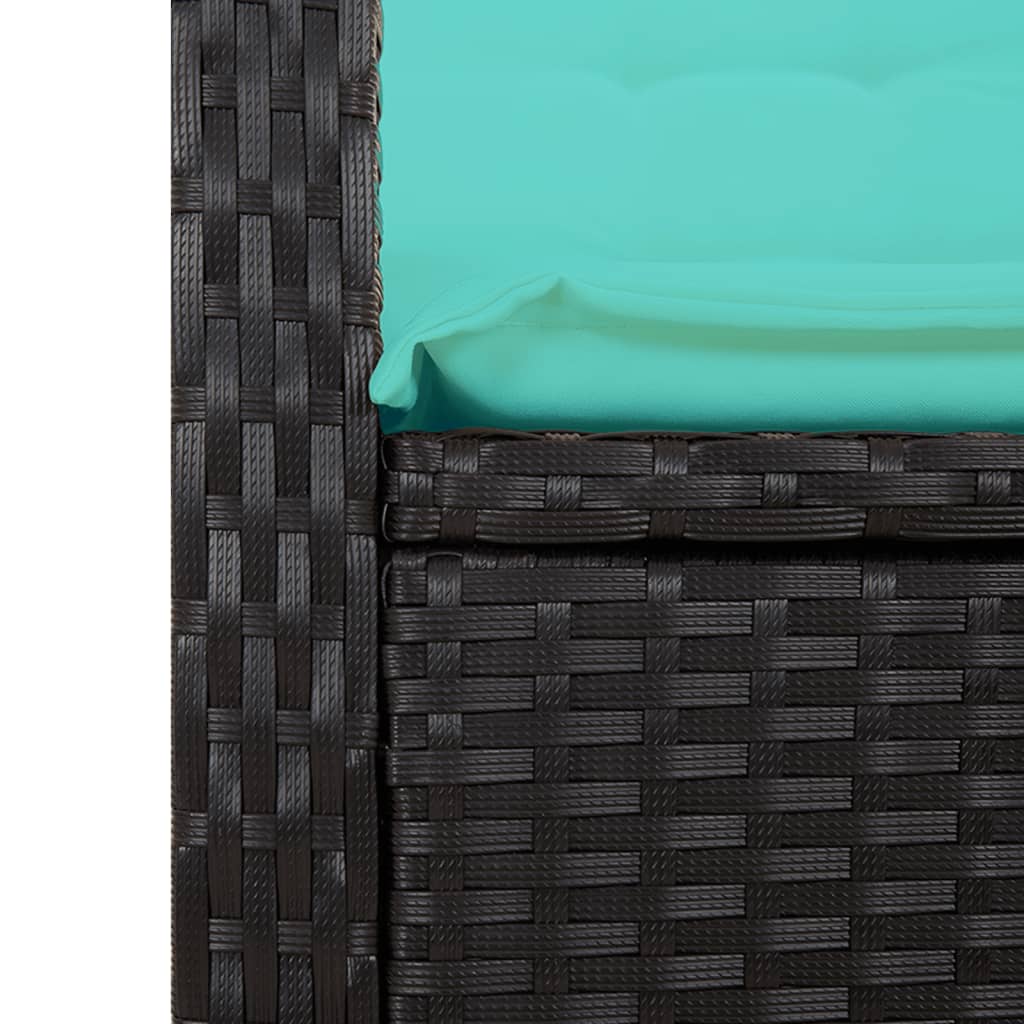 Tuinbankje verstelbaar met kussens poly rattan zwart