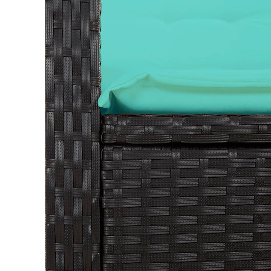 Tuinbankje verstelbaar met kussens poly rattan zwart