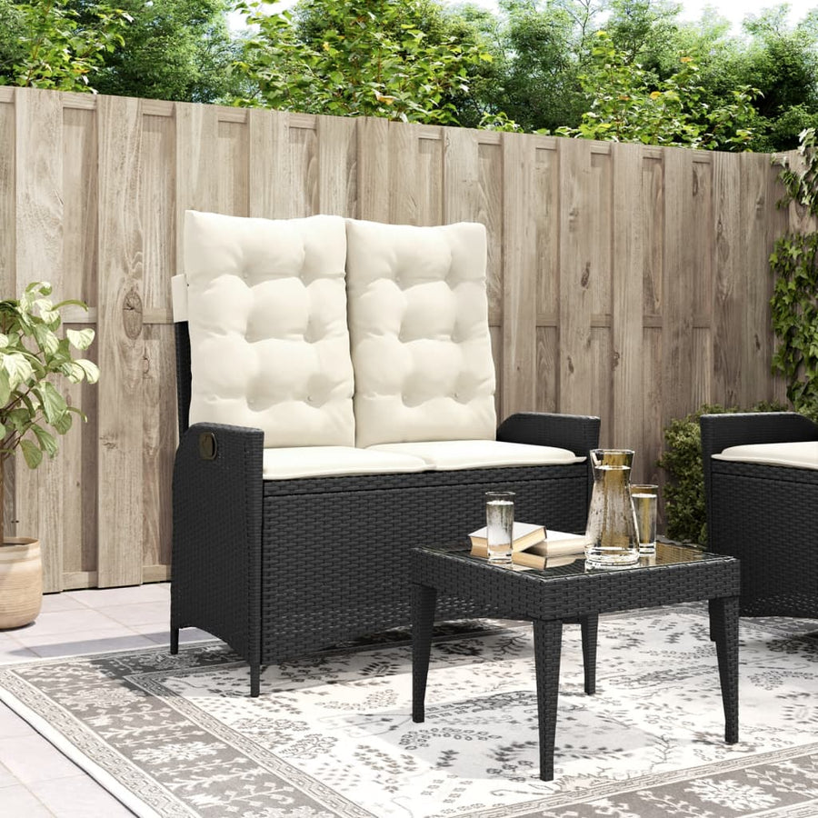 Tuinbankje Verstelbaar Met Kussens Poly Rattan Zwart