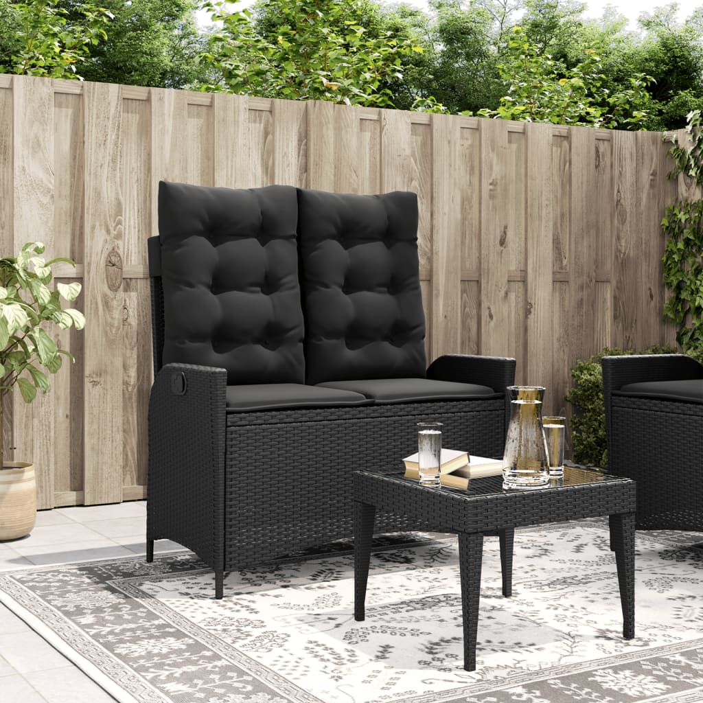 Tuinbankje Verstelbaar Met Kussens Poly Rattan Zwart
