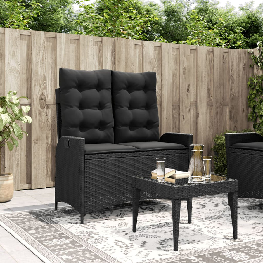 Tuinbankje Verstelbaar Met Kussens Poly Rattan Zwart
