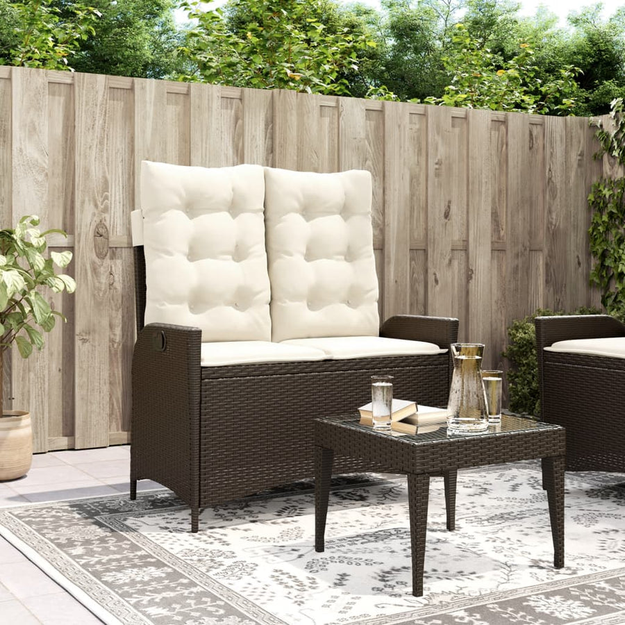 Tuinbankje Verstelbaar Met Kussens Poly Rattan Bruin