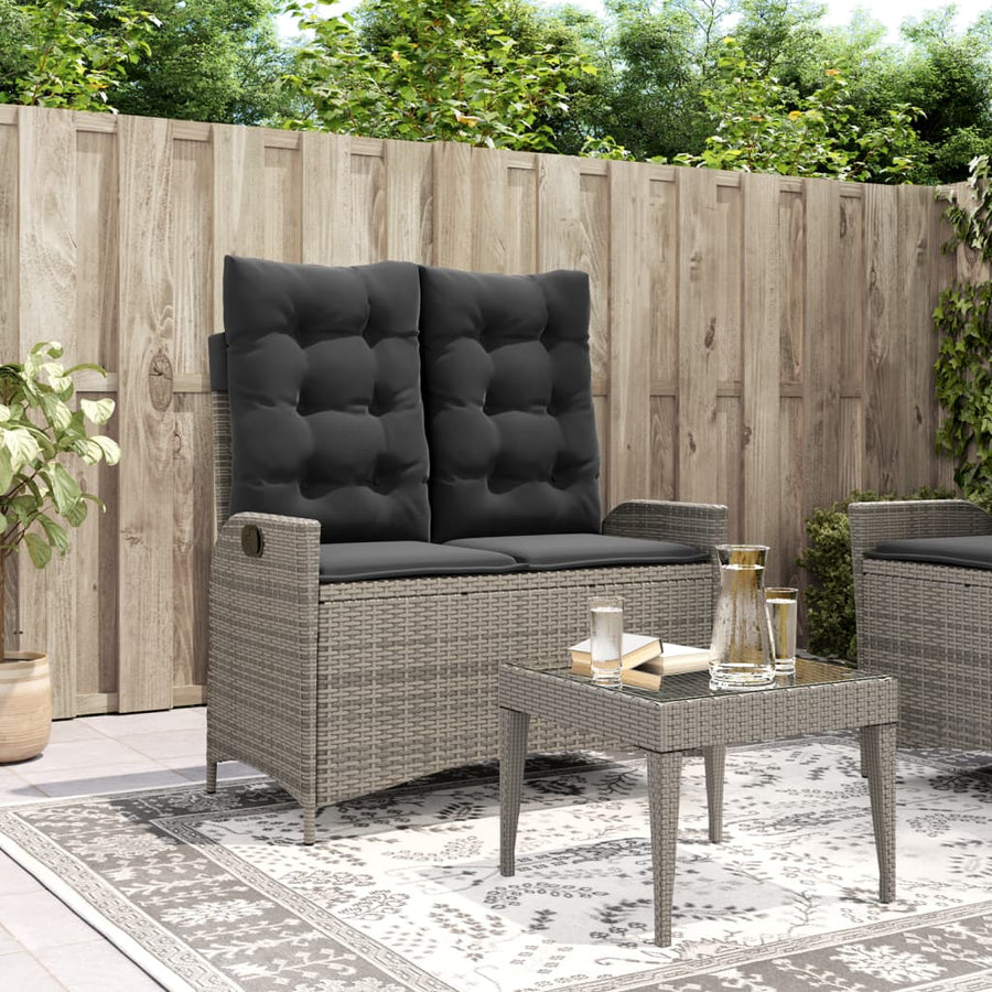 Tuinbankje Verstelbaar Met Kussens Poly Rattan Grijs
