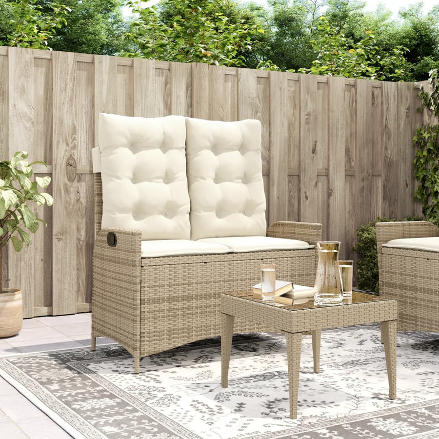 Tuinbankje Verstelbaar Met Kussens Poly Rattan Beige