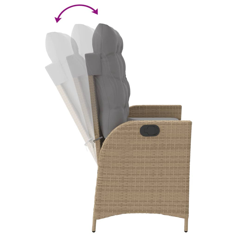 Tuinbankje Verstelbaar Met Kussens Poly Rattan Beige