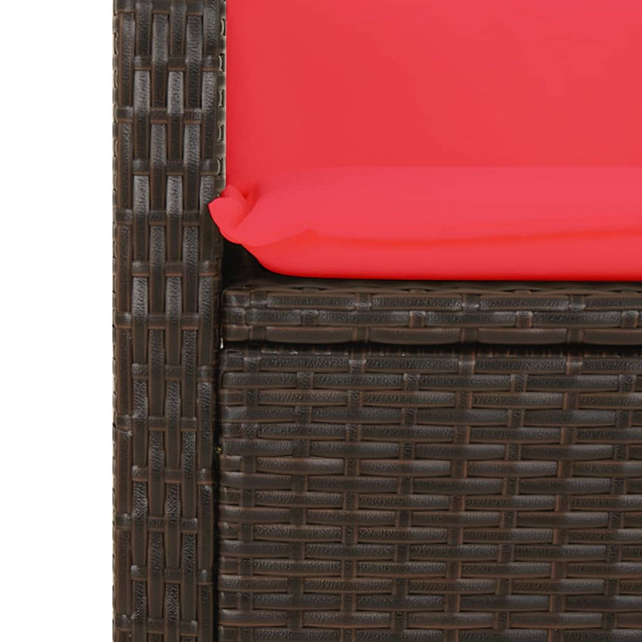 Tuinbankje verstelbaar met kussens poly rattan bruin