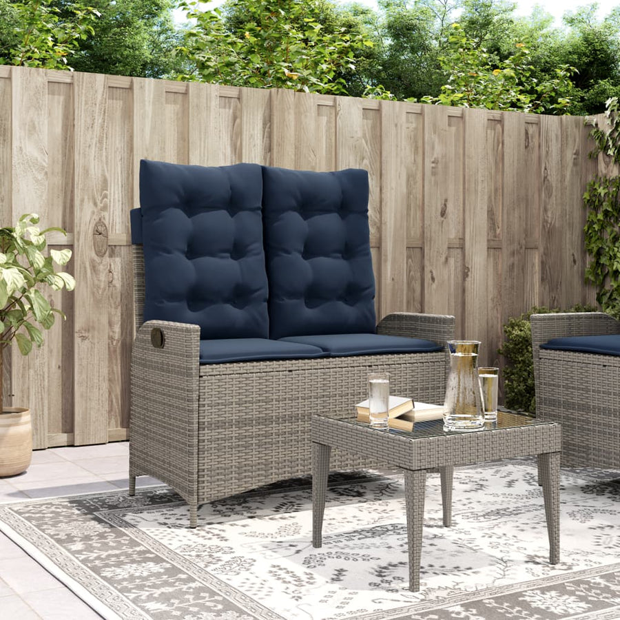 Tuinbankje Verstelbaar Met Kussens Poly Rattan Grijs Bruin