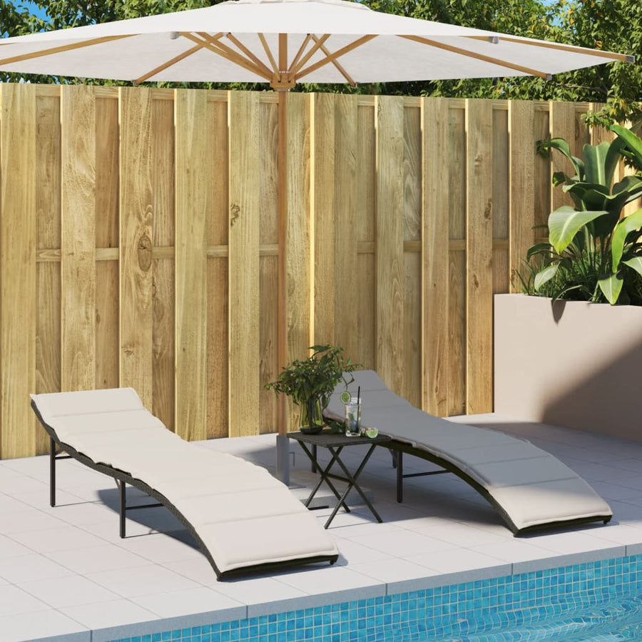 Ligbed Met Kussen 55X199X50 Cm Poly Rattan Zwart