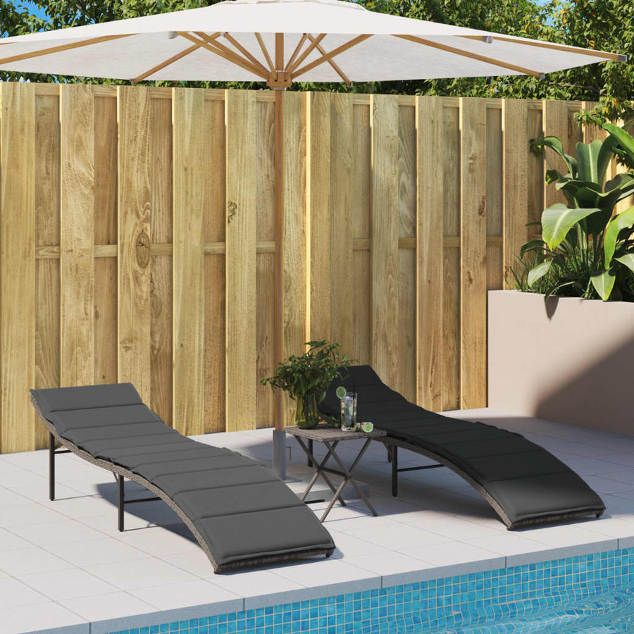 Ligbed Met Kussen 55X199X50 Cm Poly Rattan Grijs