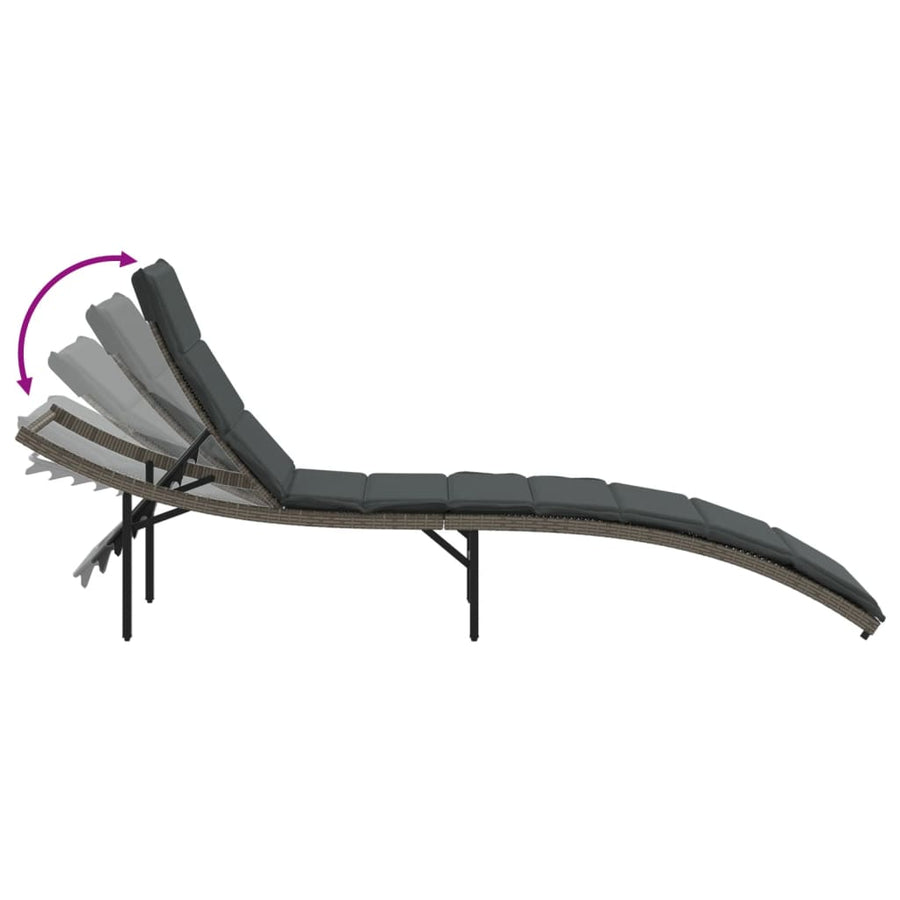 Ligbed Met Kussen 55X199X50 Cm Poly Rattan Grijs