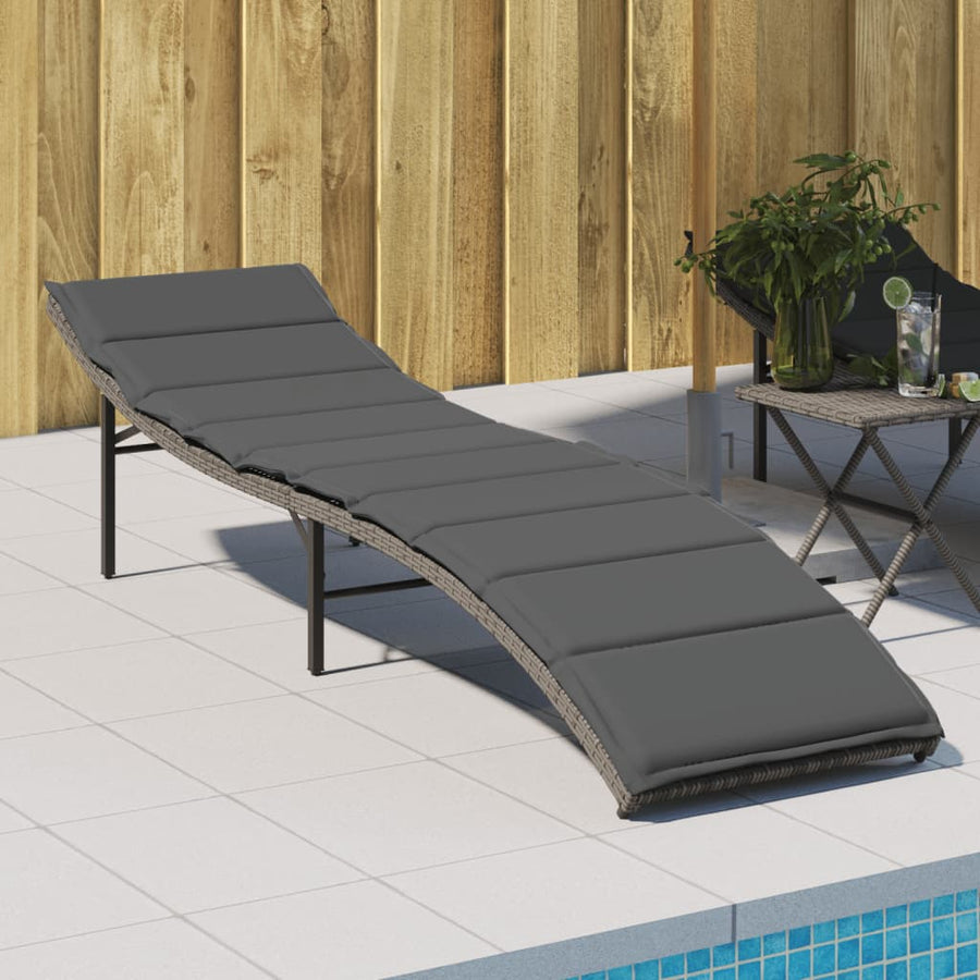 Ligbed Met Kussen 55X199X50 Cm Poly Rattan Grijs