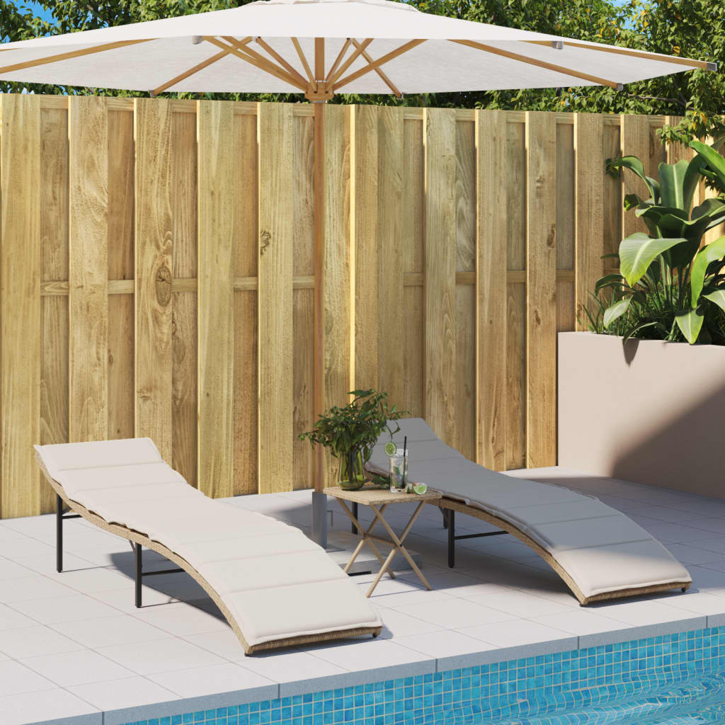 Ligbed Met Kussen 55X199X50 Cm Poly Rattan Beige
