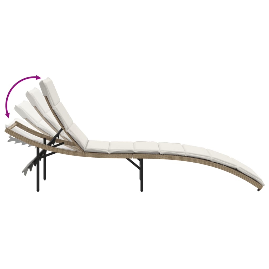 Ligbed Met Kussen 55X199X50 Cm Poly Rattan Beige