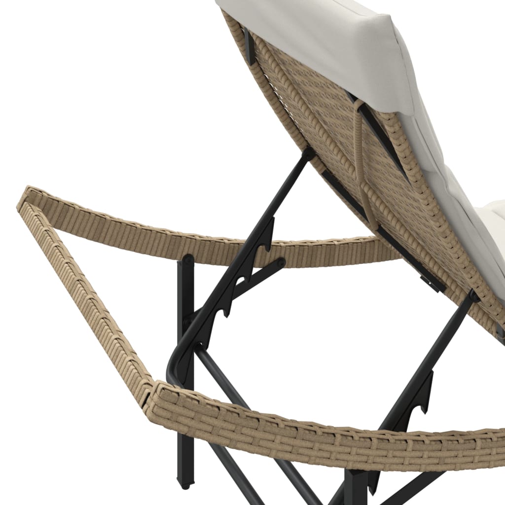 Ligbed Met Kussen 55X199X50 Cm Poly Rattan Beige