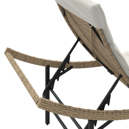 Ligbed Met Kussen 55X199X50 Cm Poly Rattan Beige