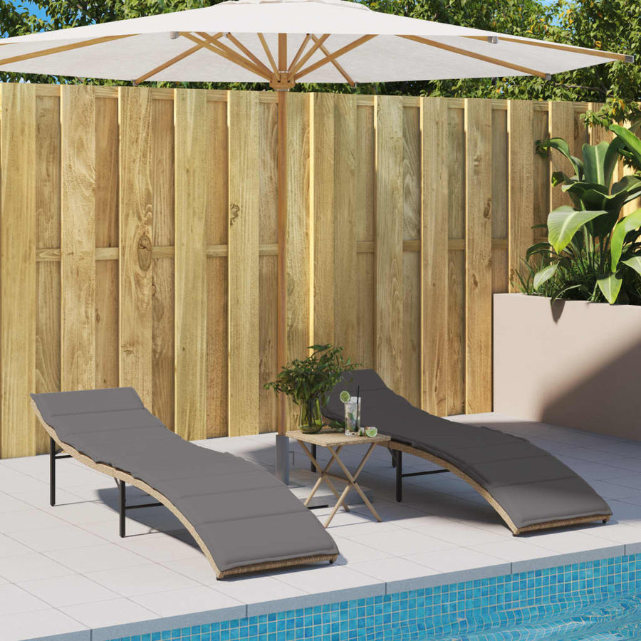 Ligbed Met Kussen 55X199X50 Cm Poly Rattan Beige