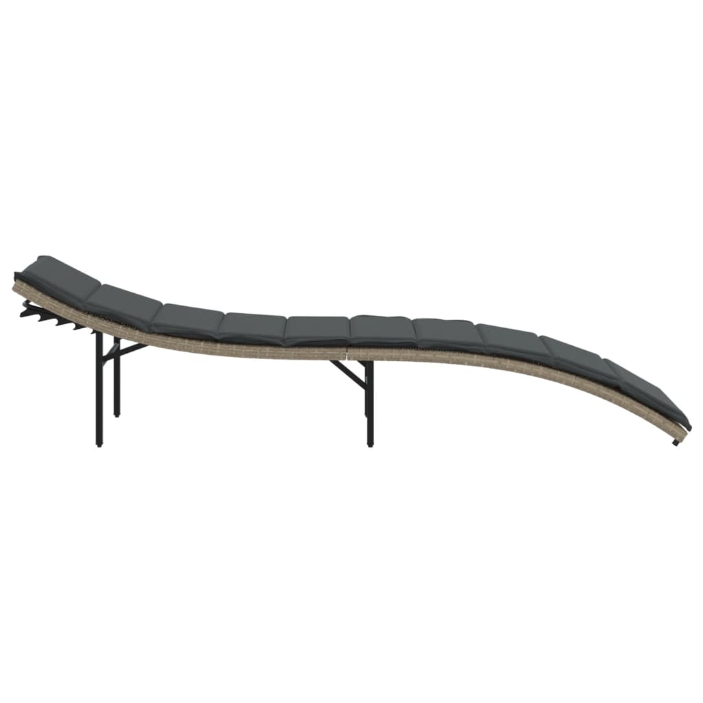 Ligbed Met Kussen 55X199X50 Cm Poly Rattan Lichtgrijs
