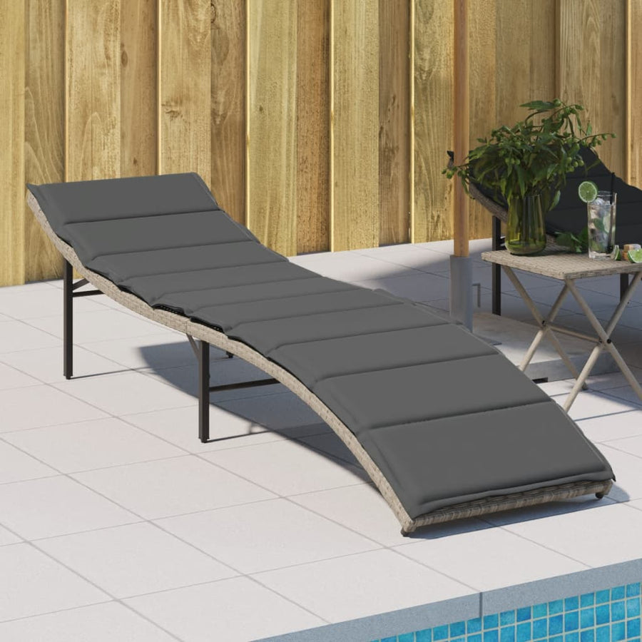 Ligbed Met Kussen 55X199X50 Cm Poly Rattan Lichtgrijs
