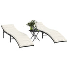 Ligbedden 2 st poly rattan zwart met tafel