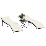 Ligbedden 2 st poly rattan zwart met tafel