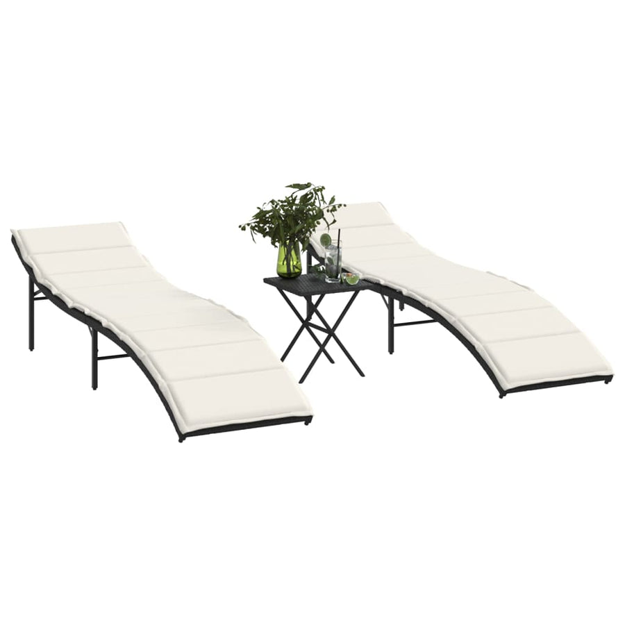 Ligbedden 2 St Met Tafel Poly Rattan Zwart