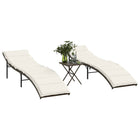 Ligstoelen 2 st poly rattan bruin met tafel