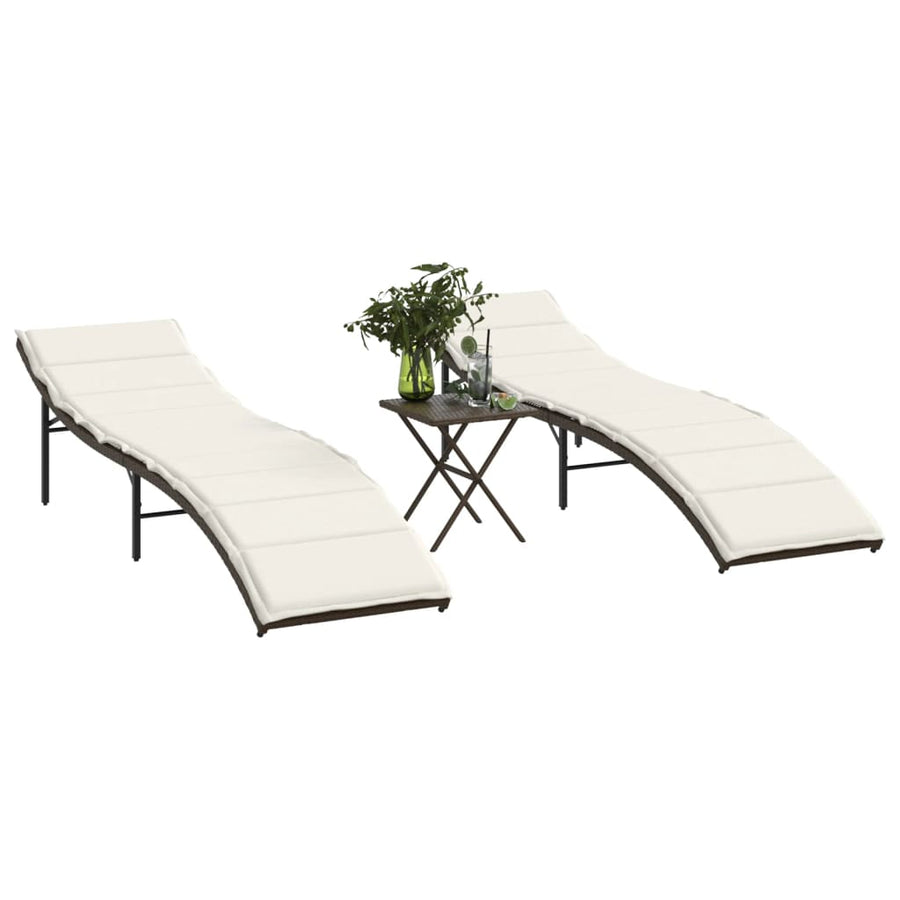 Ligstoelen 2 St Met Tafel Poly Rattan Bruin