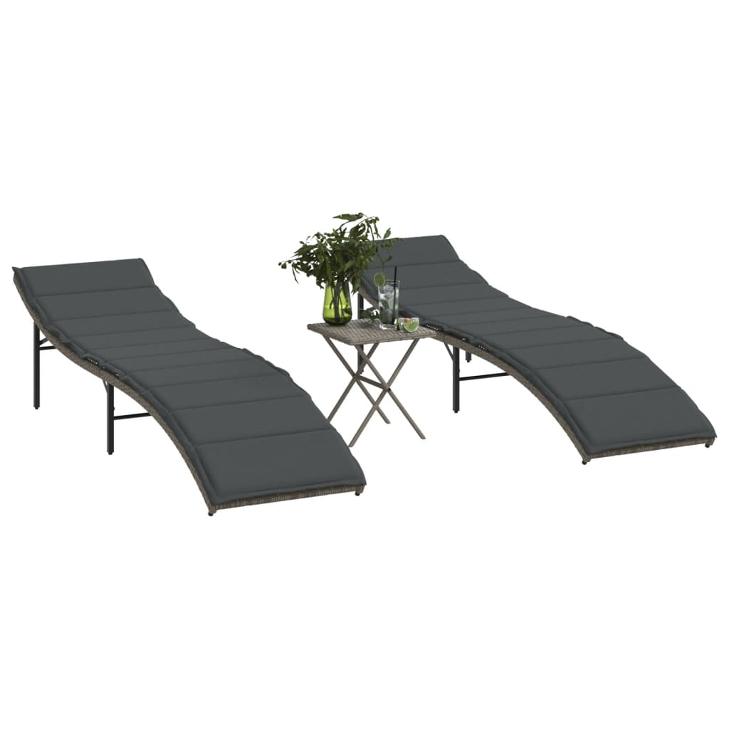 Ligbedden 2 St Met Tafel Poly Rattan Grijs
