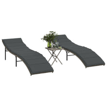 Ligbedden 2 St Met Tafel Poly Rattan Grijs