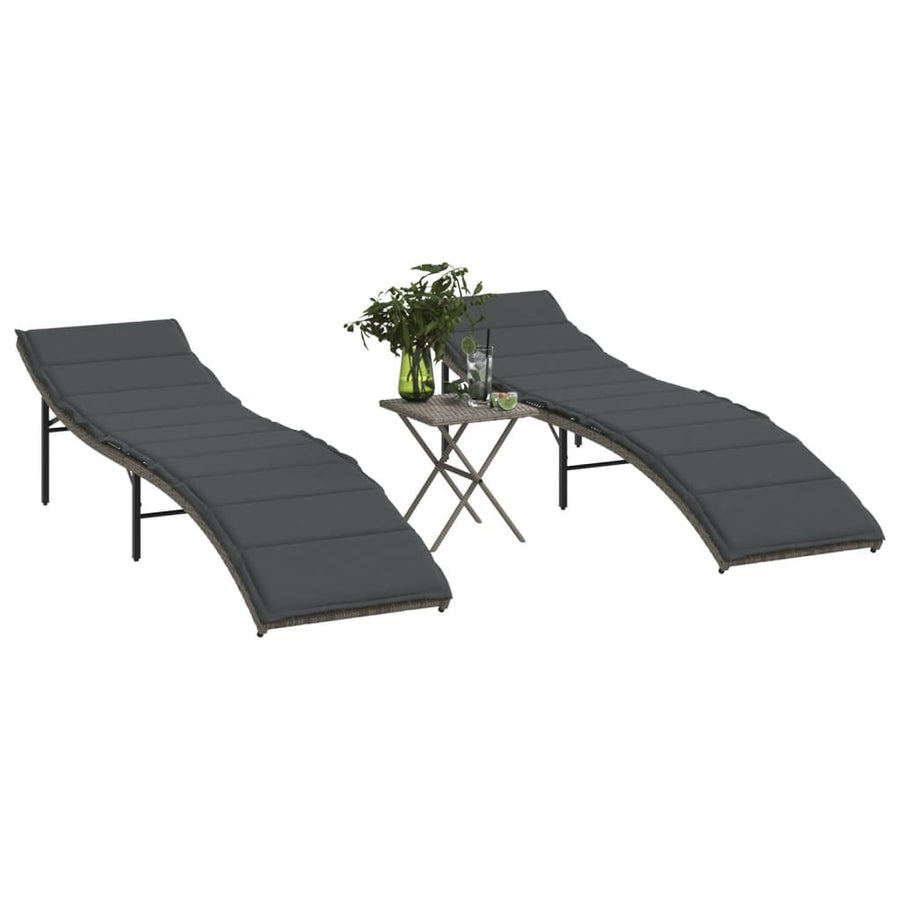 Ligbedden 2 St Met Tafel Poly Rattan Grijs