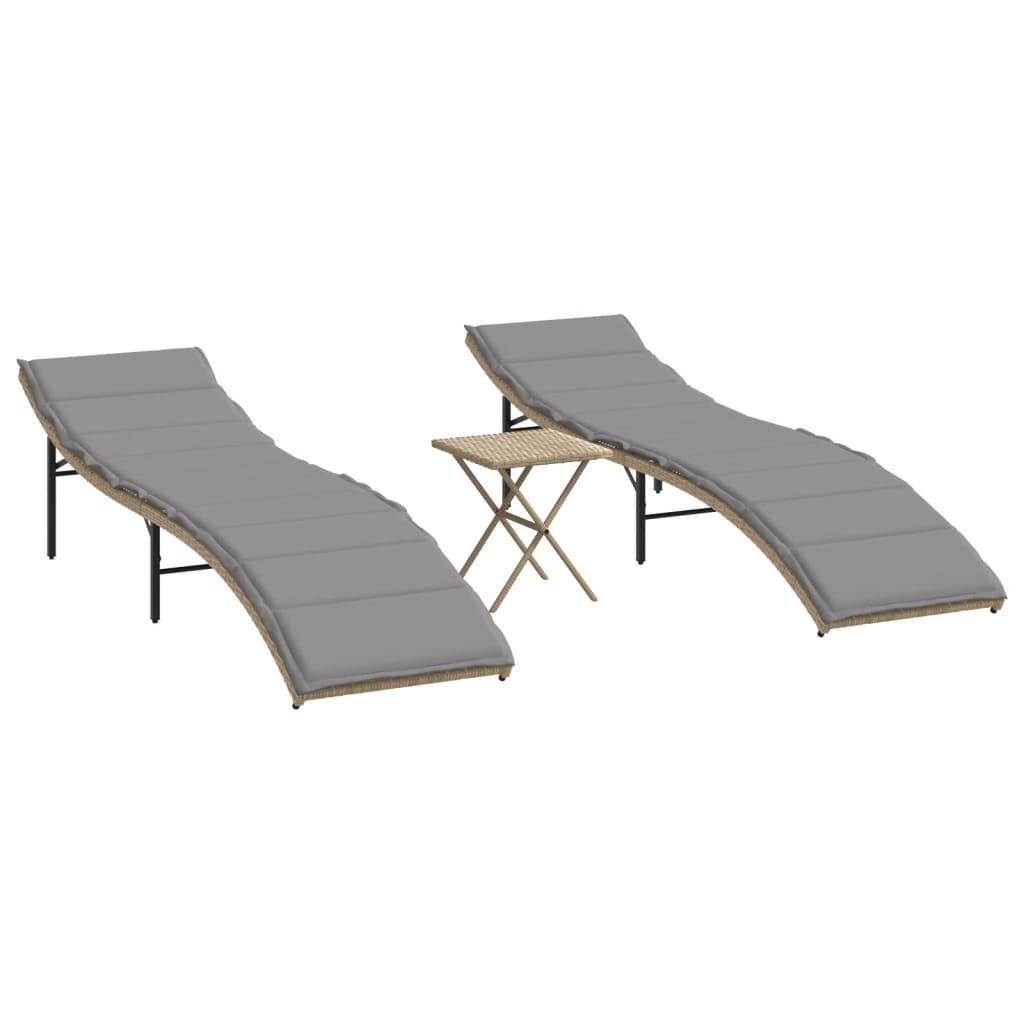 Ligstoelen 2 St Met Tafel Poly Rattan Beige