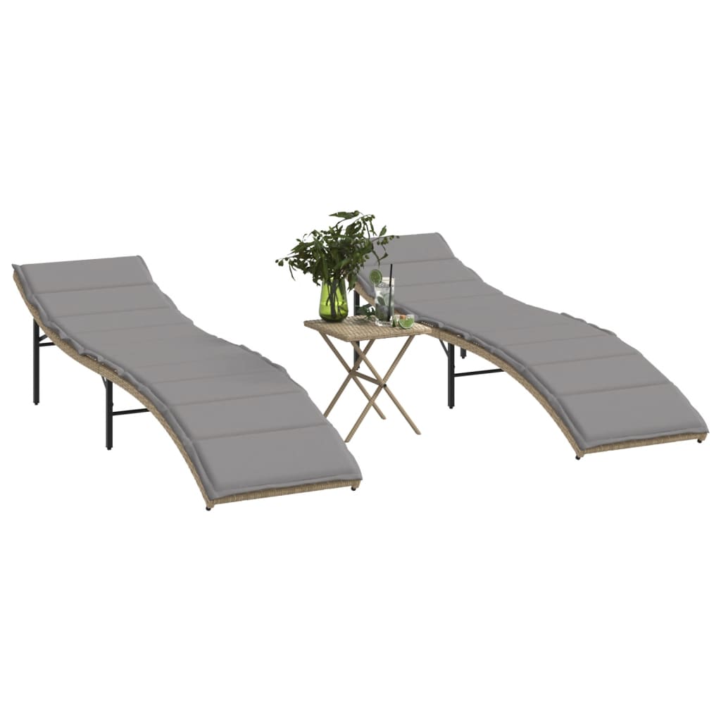 Ligstoelen 2 St Met Tafel Poly Rattan Beige