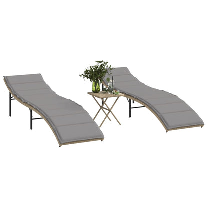 Ligstoelen 2 St Met Tafel Poly Rattan Beige