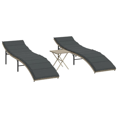 Ligbedden 2 St Met Tafel Poly Rattan Lichtgrijs
