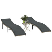 Sun loungers 2 pcs with table poly rattan light grey