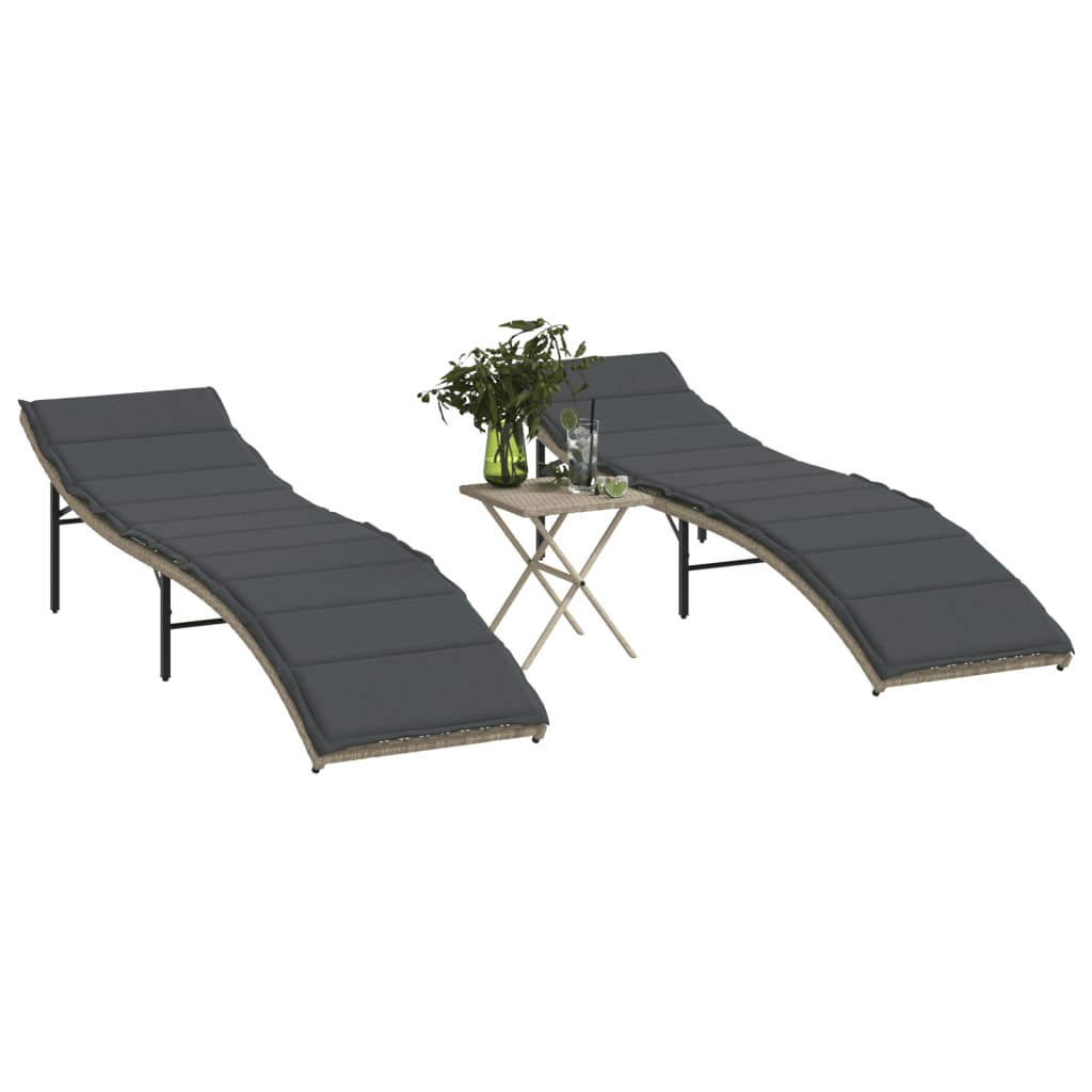 Ligbedden 2 St Met Tafel Poly Rattan Lichtgrijs