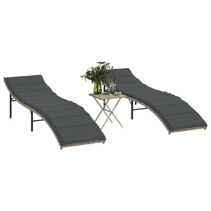 Ligbedden 2 St Met Tafel Poly Rattan Lichtgrijs