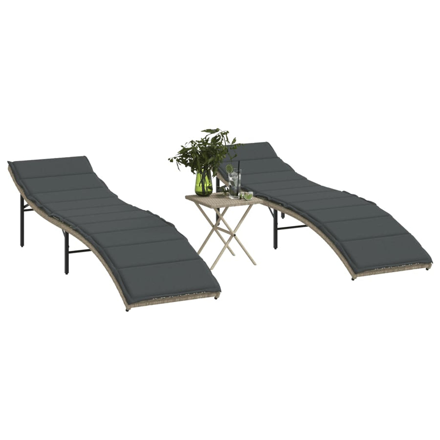 Ligbedden 2 St Met Tafel Poly Rattan Lichtgrijs