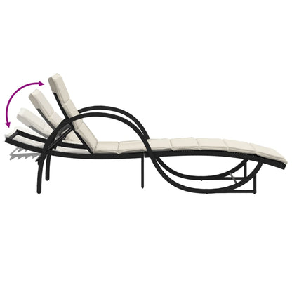 Ligbed met kussen 60x199x42 cm poly rattan zwart