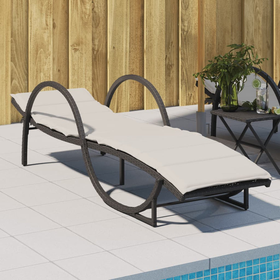 Ligbed met kussen 60x199x42 cm poly rattan zwart