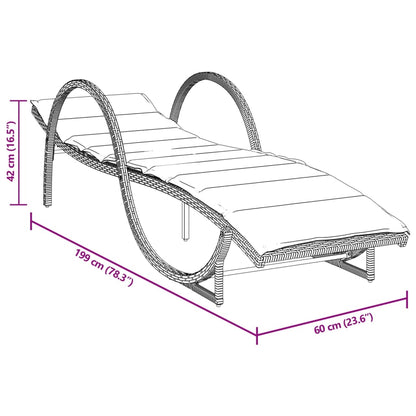 Ligbed met kussen 60x199x42 cm poly rattan bruin