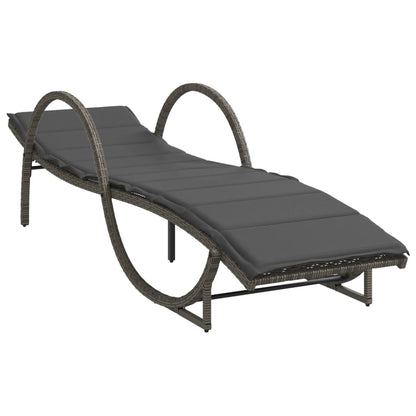 Ligbed met kussen 60x199x42 cm poly rattan grijs