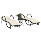 2 sun loungers with table, poly rattan, black