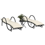 Ligbedden 2 st poly rattan zwart met tafel