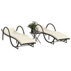 Sun loungers 2 pcs with table poly rattan brown