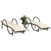 Ligstoelen 2 st poly rattan bruin met tafel